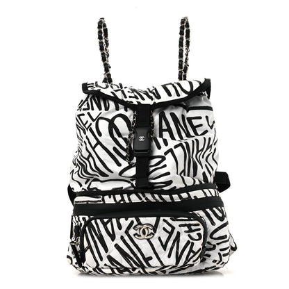 Chanel Nylon Printed Quilted Coco Neige Convertible Backpack Black White 1 of 18
