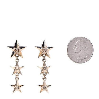 Chanel Metal CC Triple Star Drop Earrings Gold 2 of 5