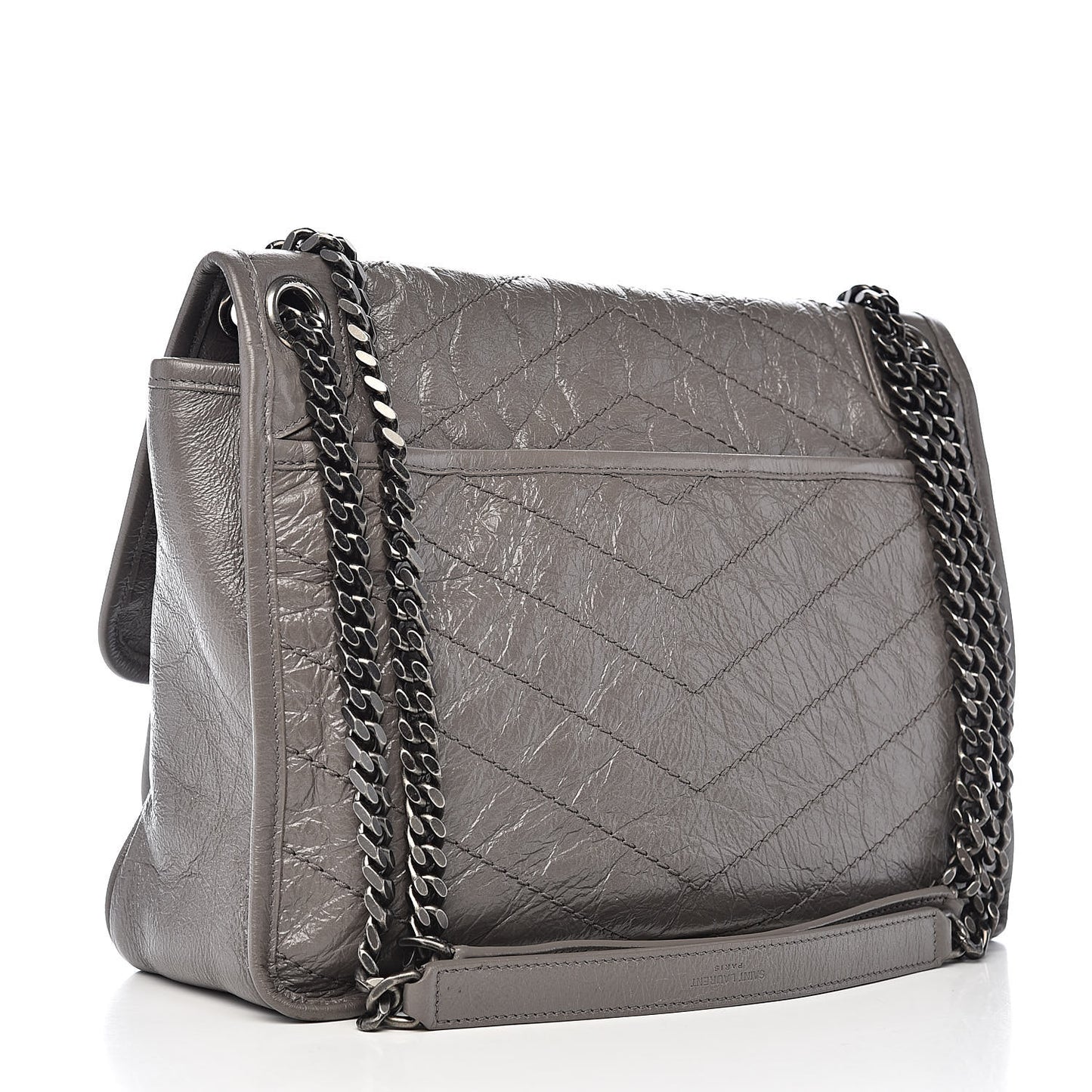 Crinkled Calfskin Matelasse Monogram Medium Niki Chain Satchel Fog