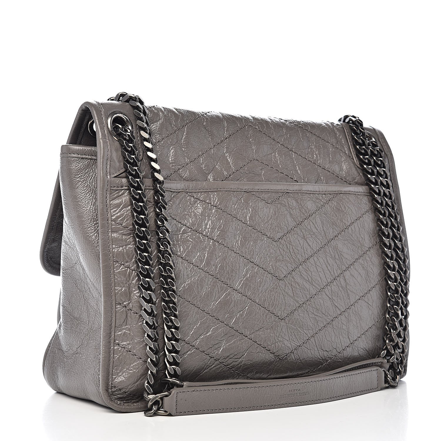 Saint Laurent Crinkled Calfskin Matelasse Monogram Medium Niki Chain Satchel Fog 3 of 10