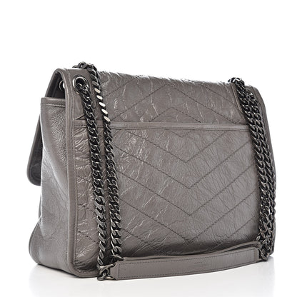 Saint Laurent Crinkled Calfskin Matelasse Monogram Medium Niki Chain Satchel Fog 3 of 10