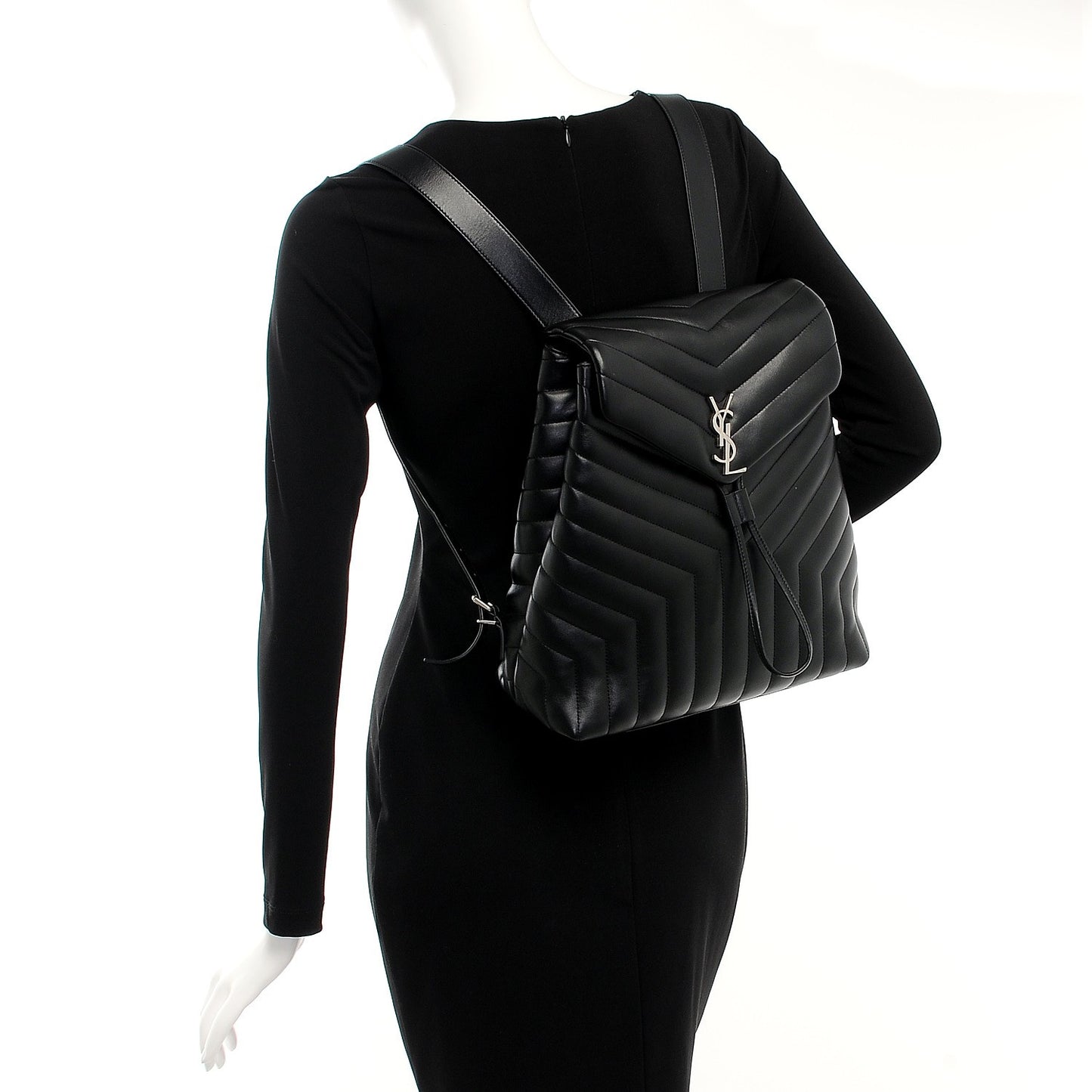 Calfskin Y Quilted Monogram Medium Loulou Backpack Black