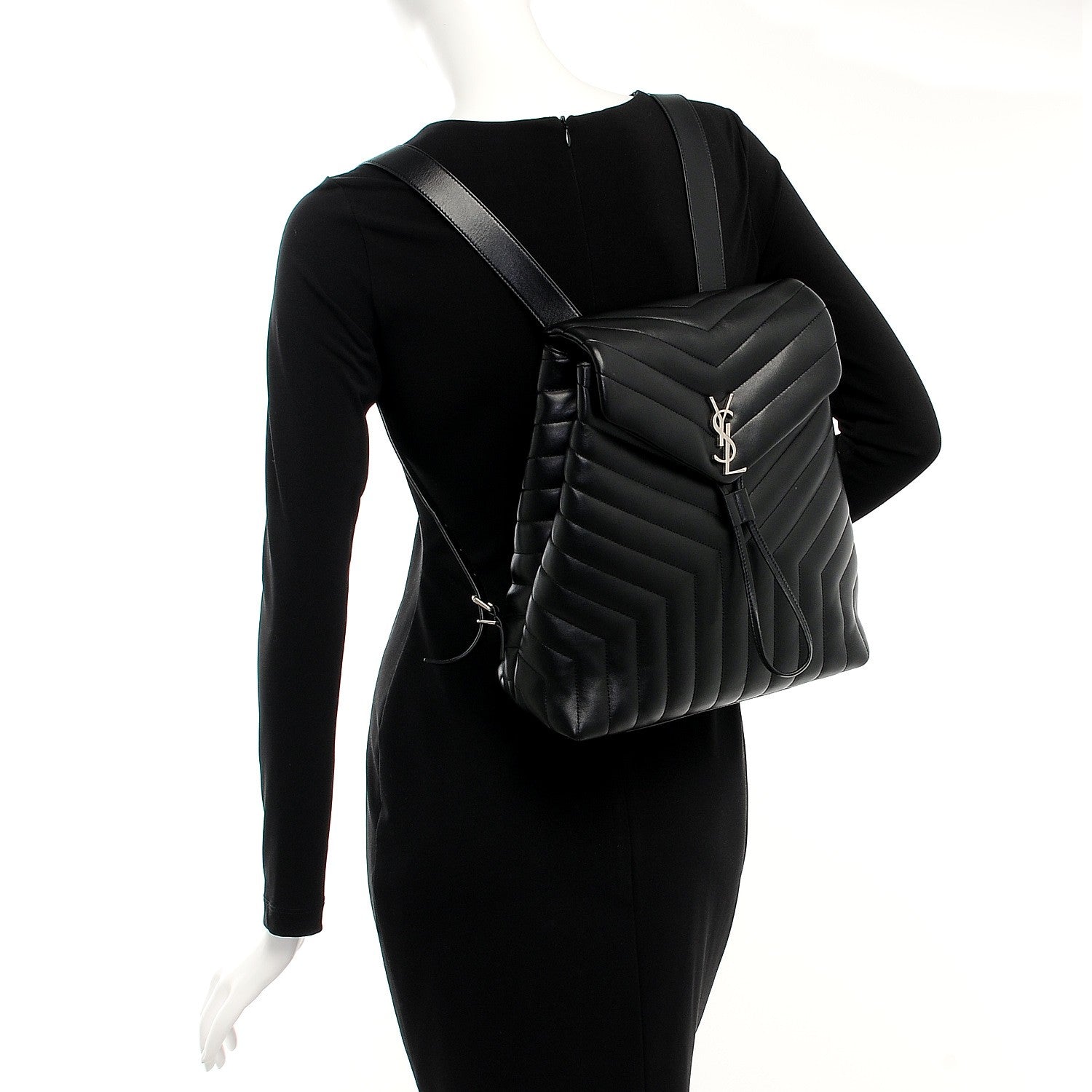 Saint Laurent Calfskin Y Quilted Monogram Medium Loulou Backpack Black 2 of 7
