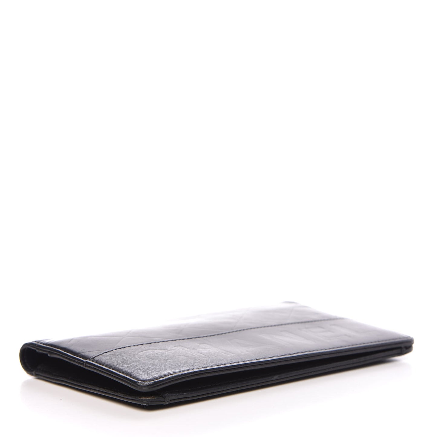 Lambskin Embossed Logo Yen Wallet Black