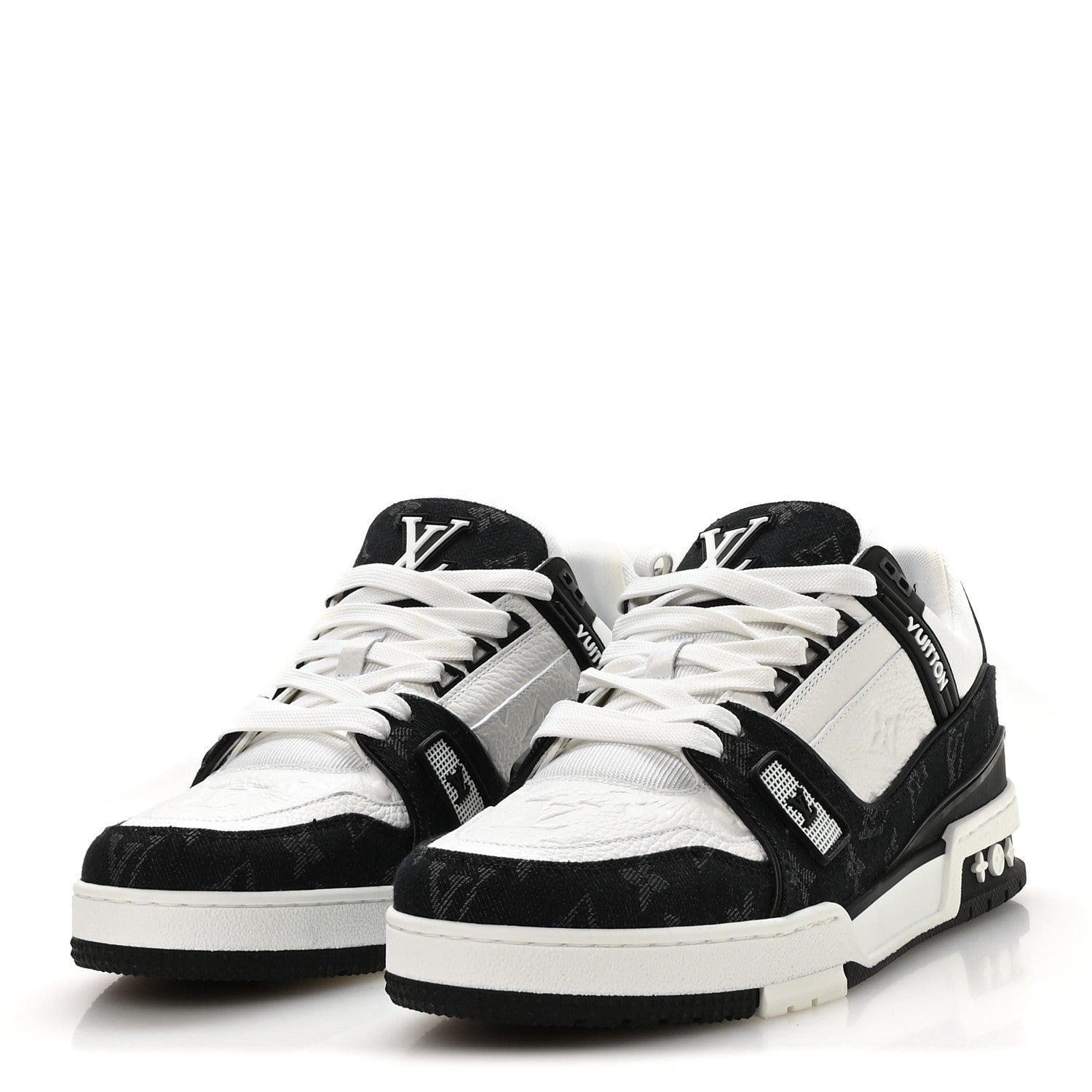 Louis Vuitton Calfskin Embossed Monogram Denim Mens LV Trainer Sneakers  9.5 Black 4 of 9