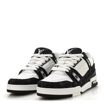 Louis Vuitton Calfskin Embossed Monogram Denim Mens LV Trainer Sneakers  9.5 Black 4 of 9