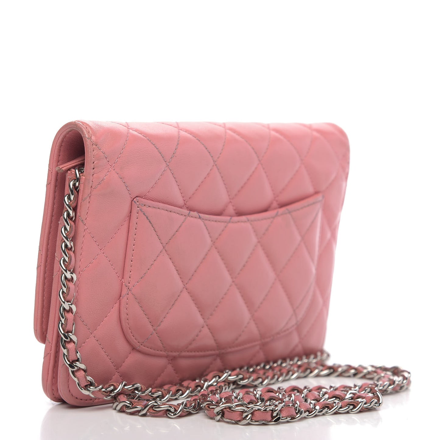 Lambskin Quilted Wallet On Chain WOC Pink
