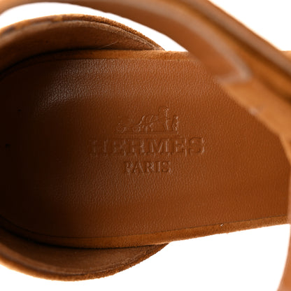 Hermes Suede Elda Espadrille Wedge Sandals 38 Naturel 6 of 9