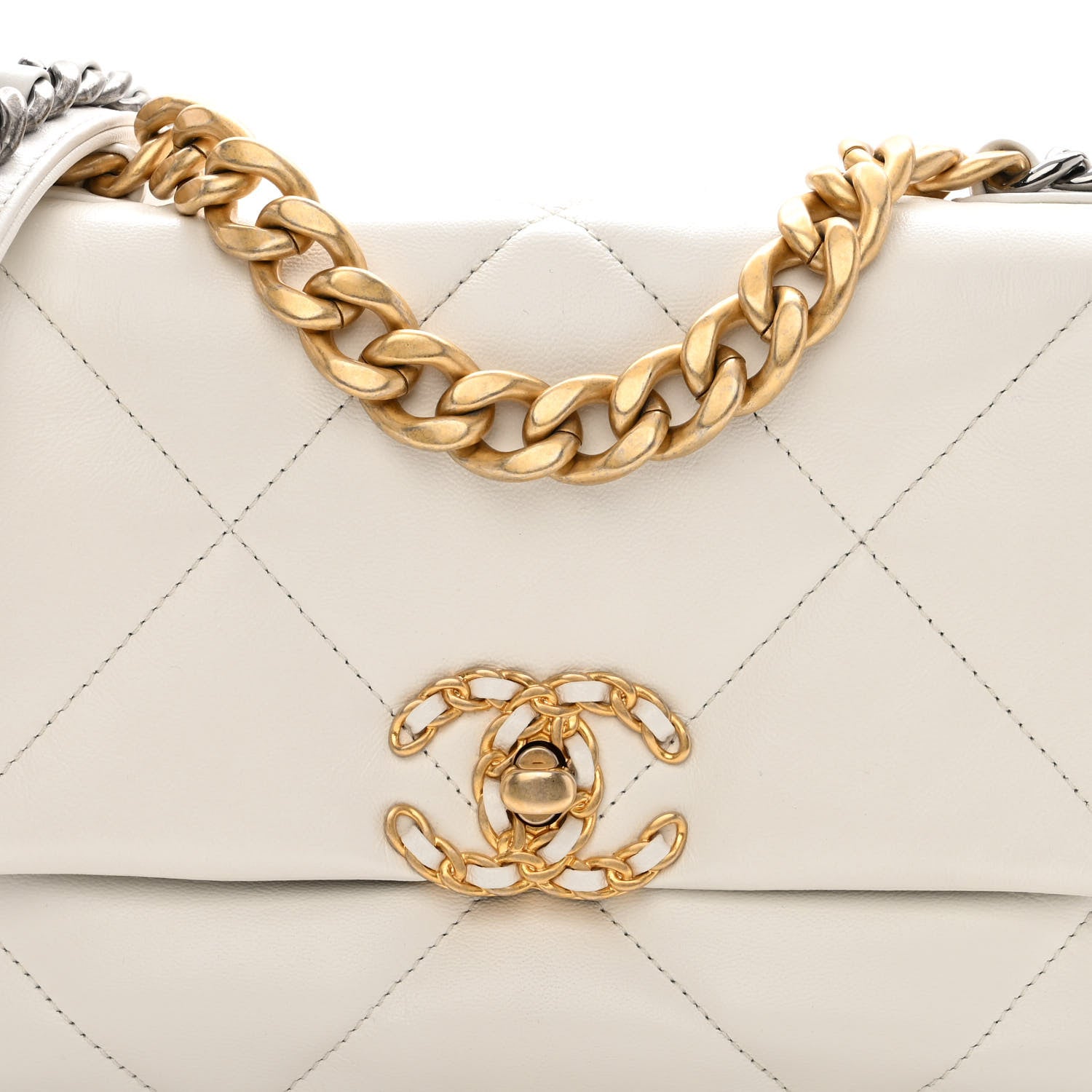 Chanel Goatskin Quilted Medium Chanel 19 Flap White 8 of 10