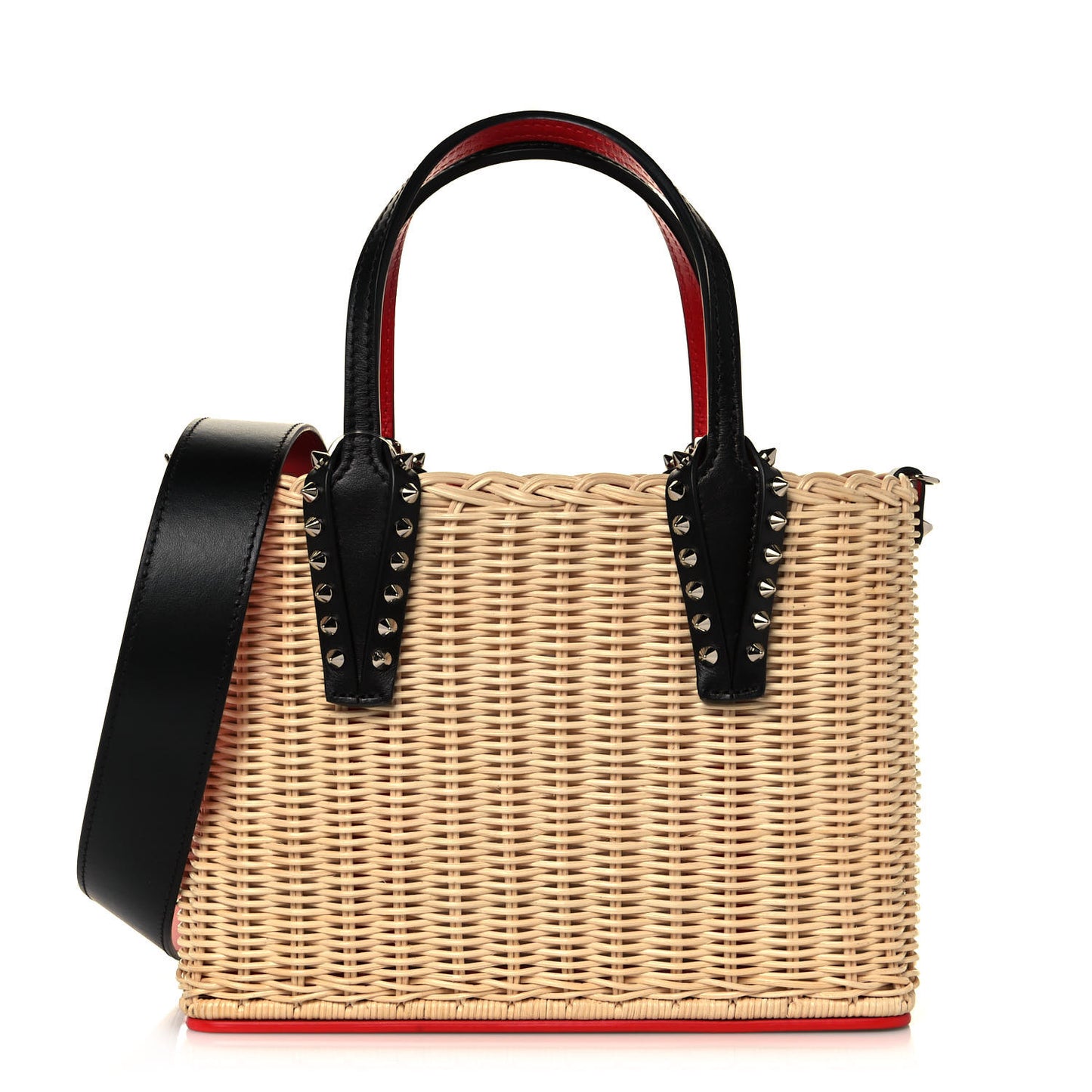 Raffia Calfskin Cabata Mini Spiked Tote Beige
