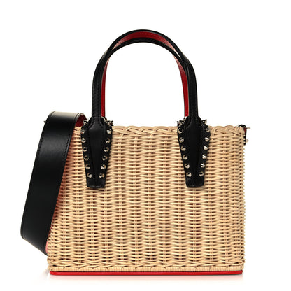 Christian Louboutin Raffia Calfskin Cabata Mini Spiked Tote Beige 1 of 13