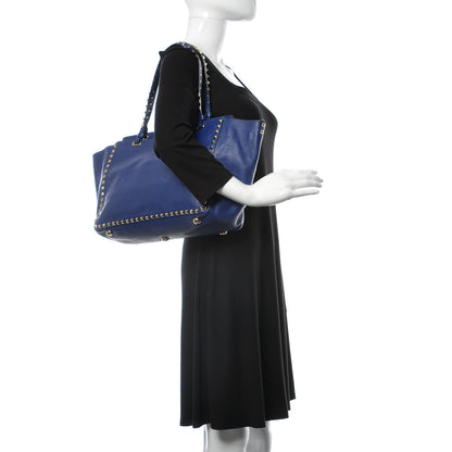 Valentino Garavani Vitello Medium Rockstud Tote Blue China 2 of 18