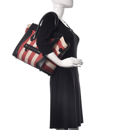 Celine Smooth Calfskin Canvas Bi-Color Striped Mini Luggage Red 2 of 14