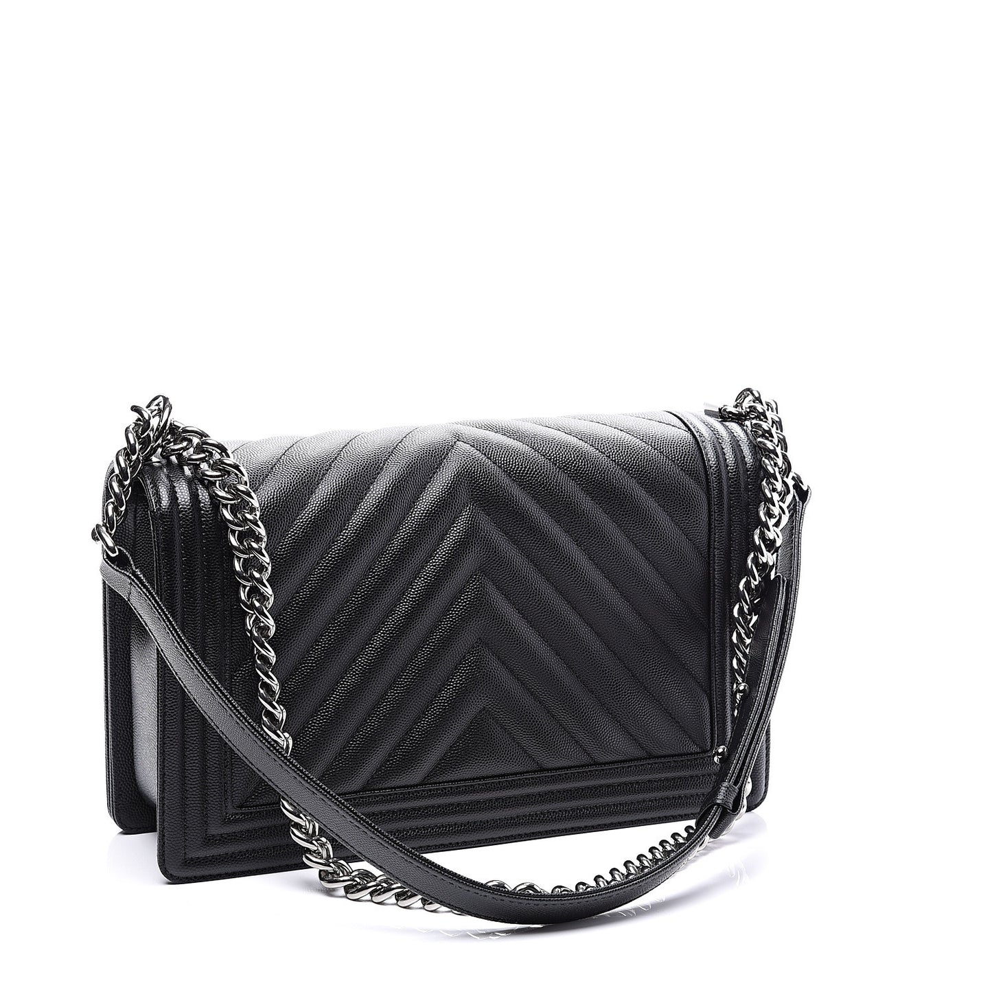 Caviar Chevron Quilted New Medium Boy Flap Black