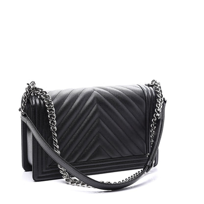 Chanel Caviar Chevron Quilted New Medium Boy Flap Black 2 of 10