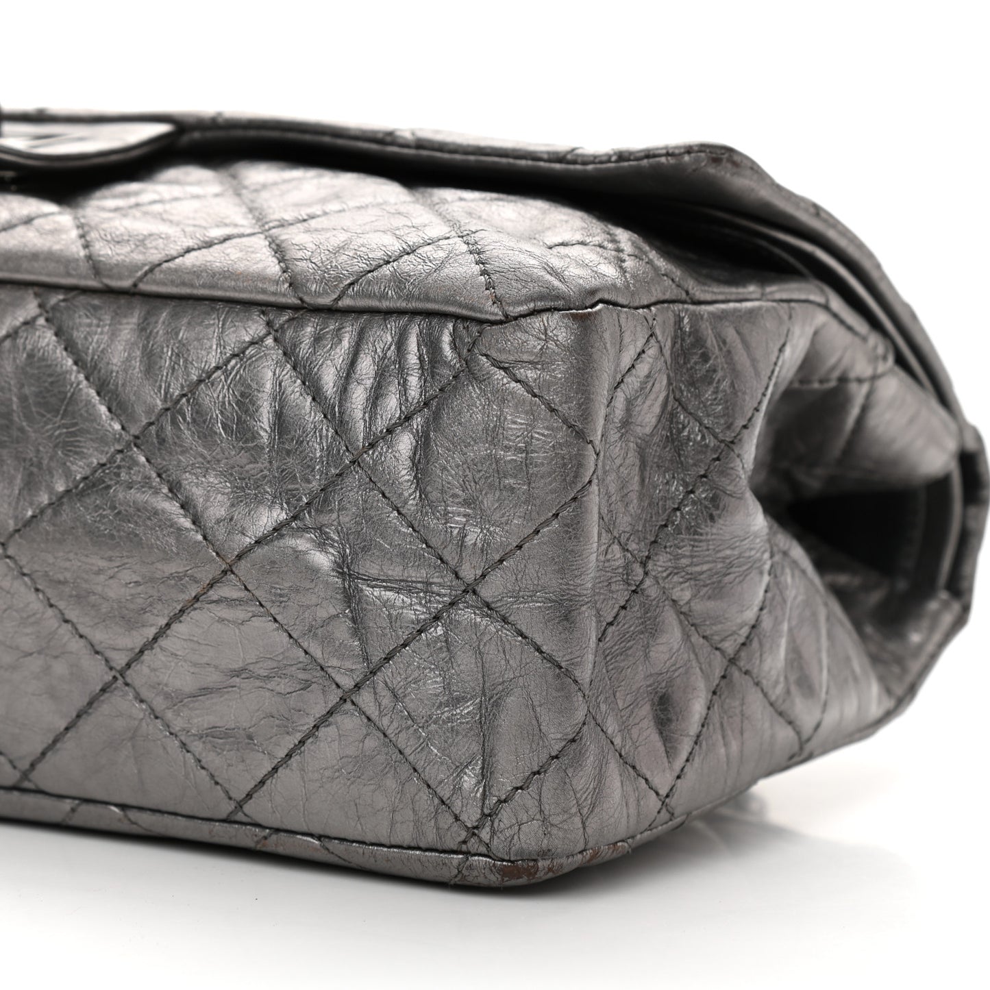 Metallic Aged Calfskin Quilted 2.55 Reissue 227 Flap Dark Silver