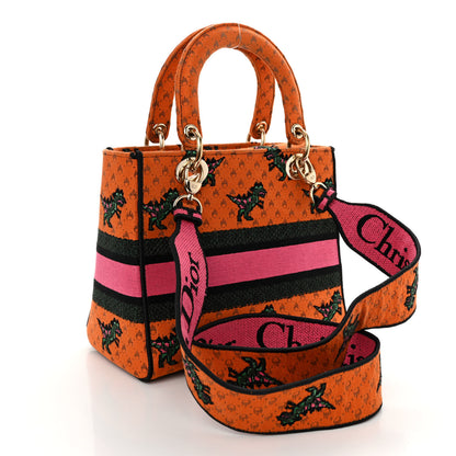 Christian Dior Canvas Embroidered Dino Medium Lady D-Lite Orange Multicolor 3 of 9