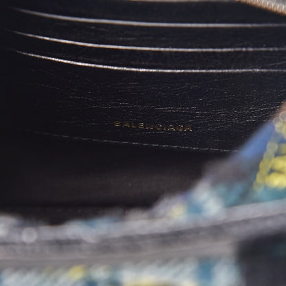 Balenciaga Wool Cuir Arena Plaid Diagonal Allover Logo Matelasse XXS Bazar Shopper Tote Green Blue Yellow 6 of 8