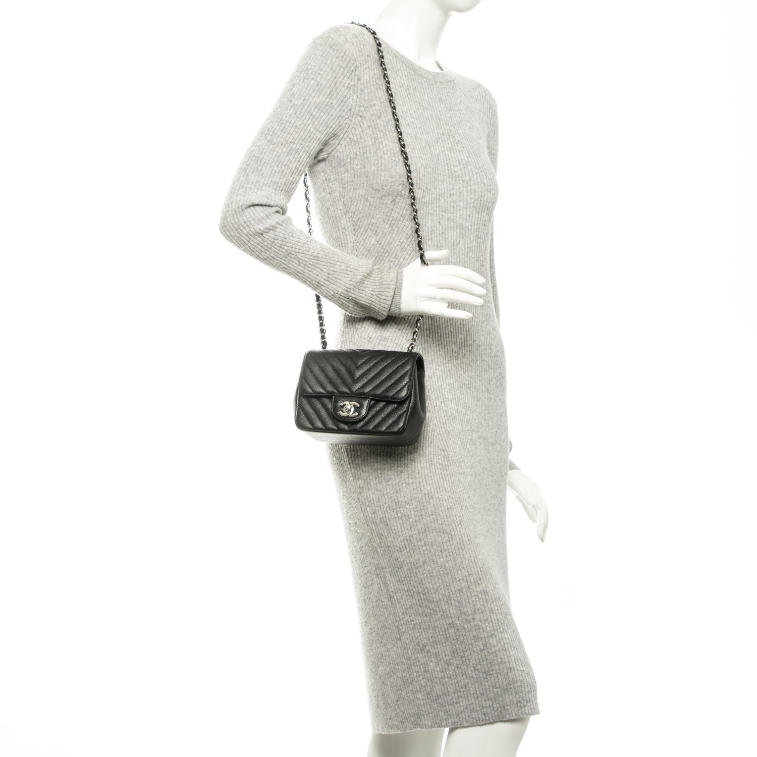 Chanel Caviar Chevron Quilted Mini Square Flap Black 2 of 8