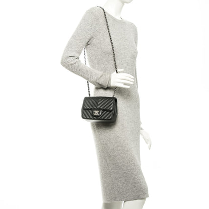 Chanel Caviar Chevron Quilted Mini Square Flap Black 2 of 8