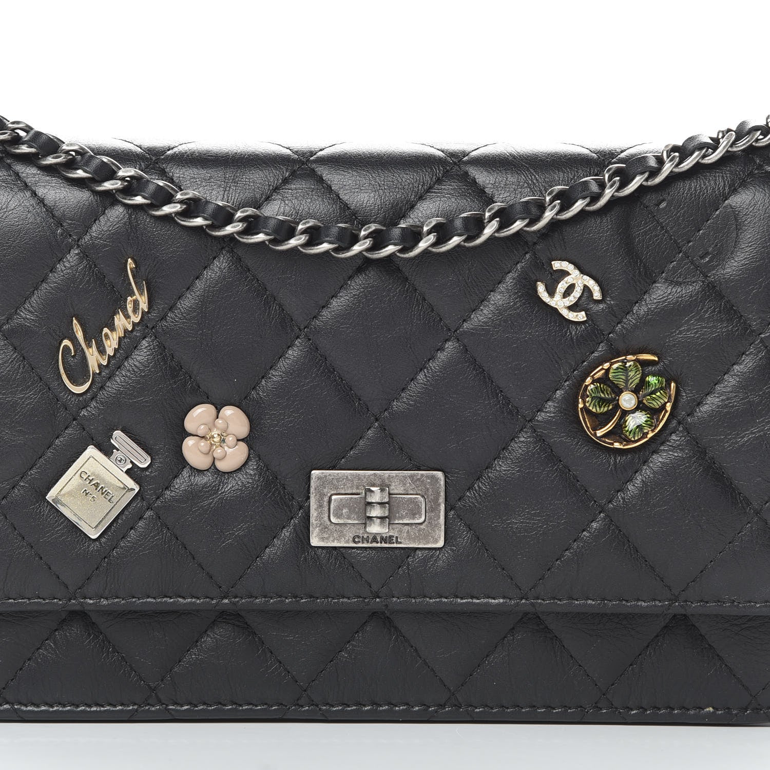 Chanel Aged Calfskin Lucky Charms Casino 2.55 Reissue Wallet on Chain WOC Black 9 of 15
