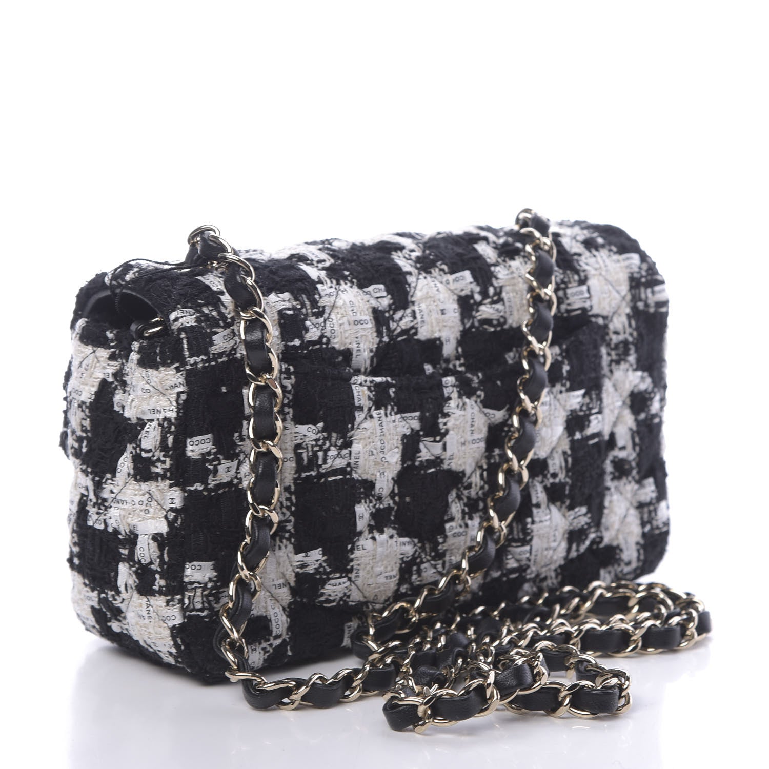 Chanel Tweed Quilted Mini Rectangular Flap Black Ecru White 3 of 10