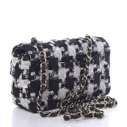 Chanel Tweed Quilted Mini Rectangular Flap Black Ecru White 3 of 10