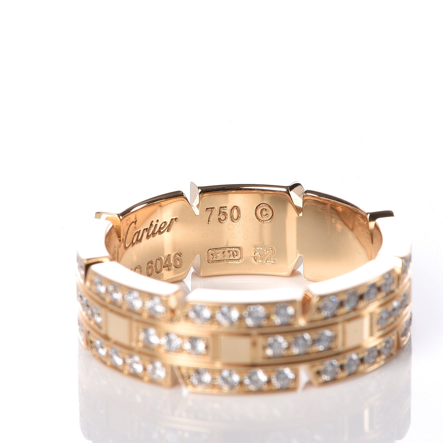 18K Yellow Gold Diamond 6mm Tank Francaise Ring 52 6