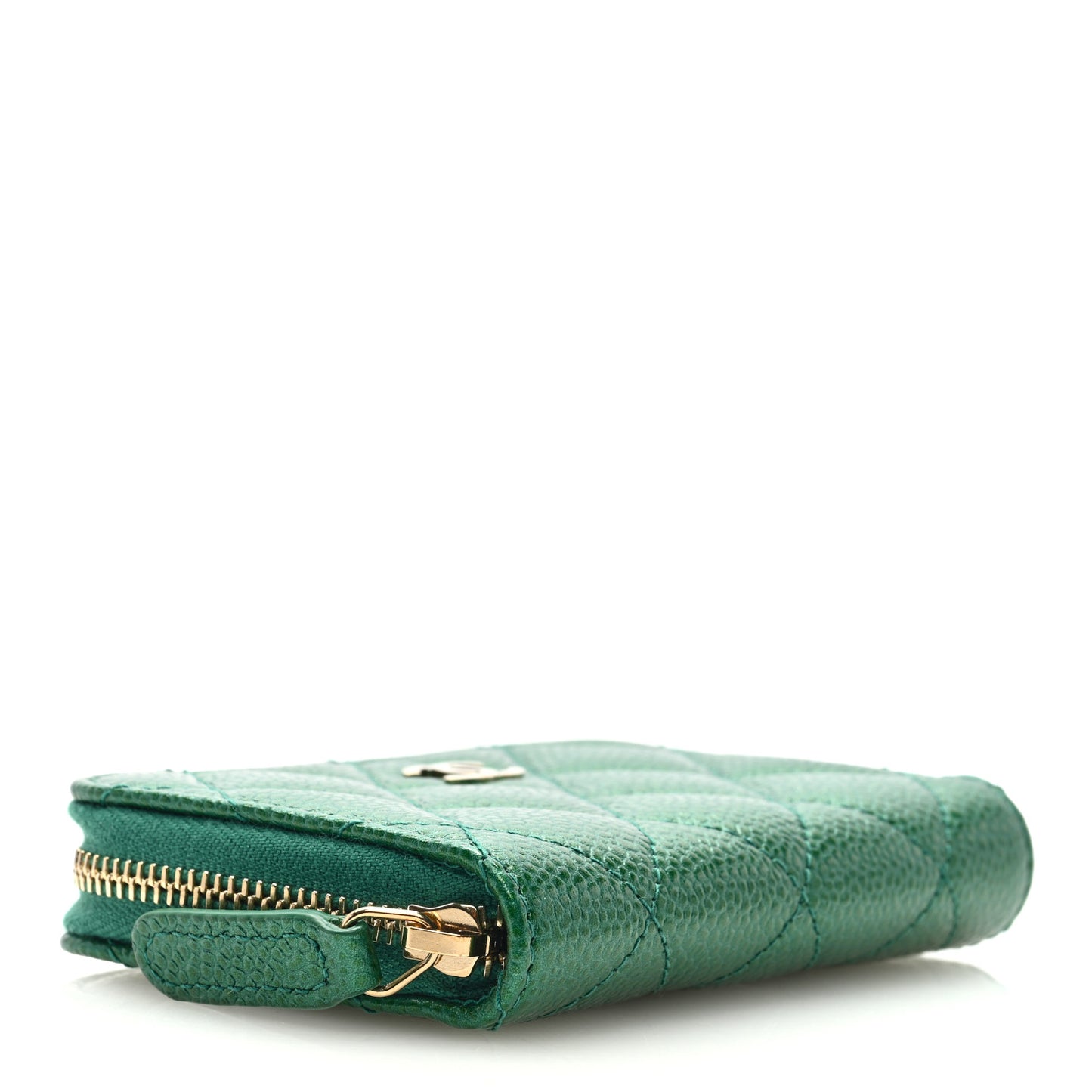 Metallic Caviar Quilted Zip Coin Purse Green