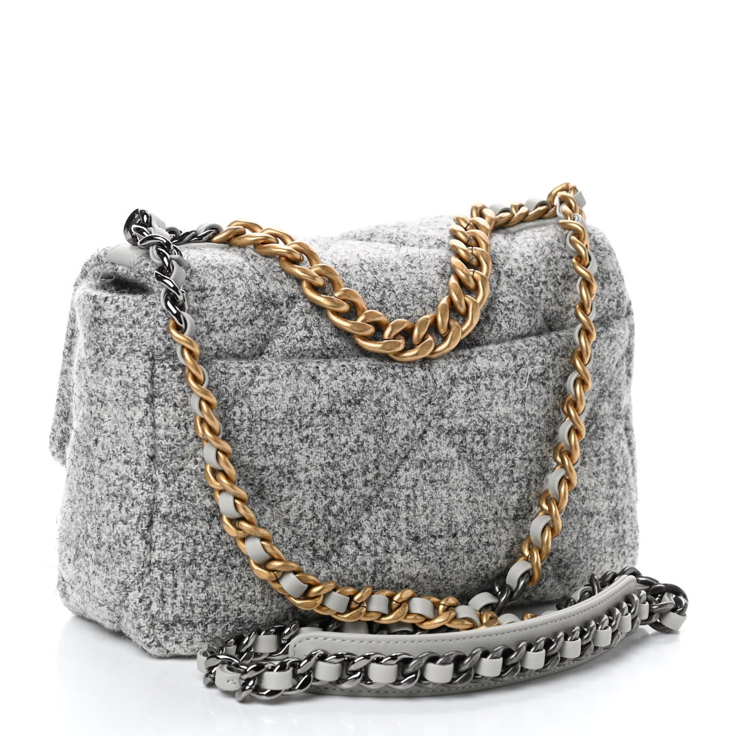 Tweed Quilted Medium Chanel 19 Flap Grey Ecru