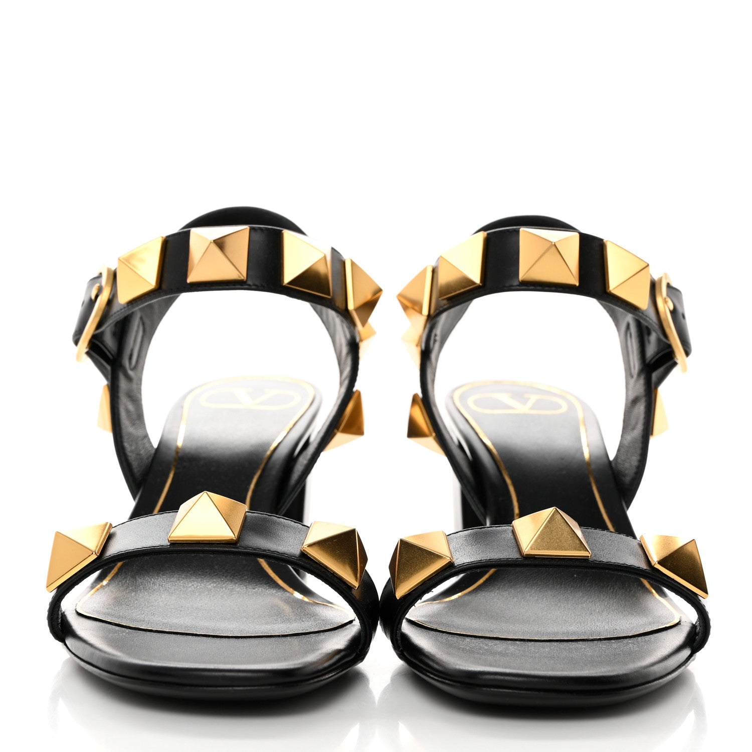 Valentino Garavani Calfskin Roman Stud 60mm Sandals 37.5 Black 2 of 9