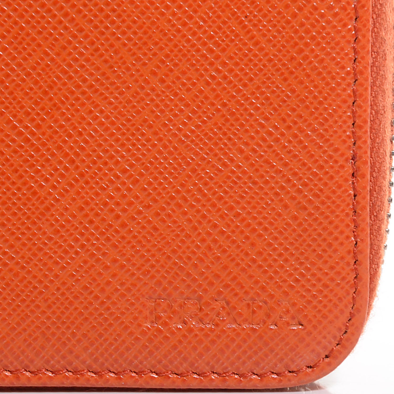 Prada Saffiano Zip Around Portfolio Wallet Papaya 4 of 8