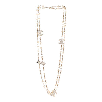 Chanel Crystal Baguette Pearl CC Cross Necklace Gold 3 of 7