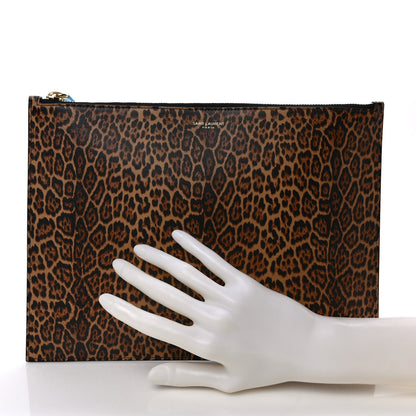Saint Laurent Calfskin Leopard Printed Medium Zip Clutch 2 of 7