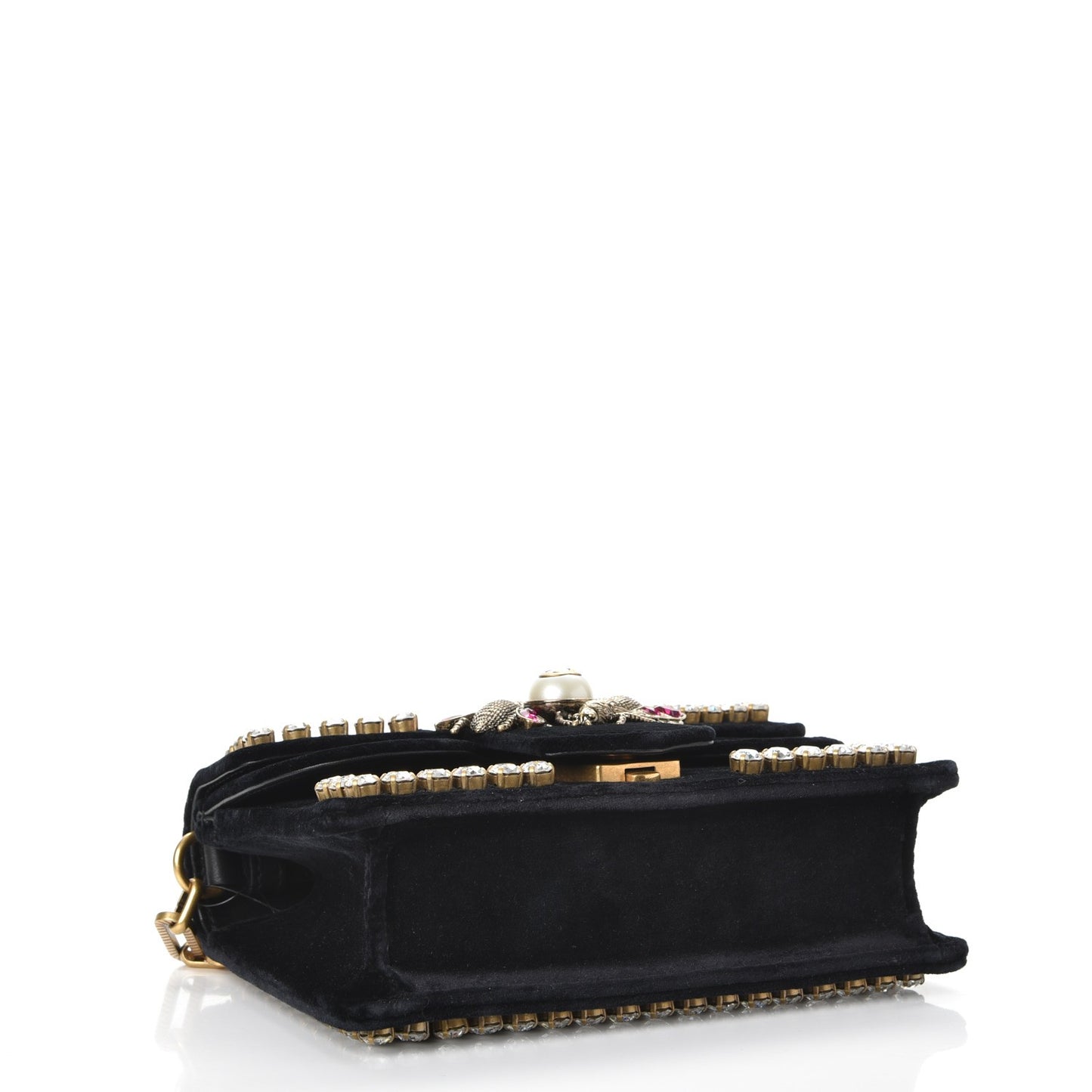 Velvet Crystal Mini Bee Broadway Shoulder Bag Black