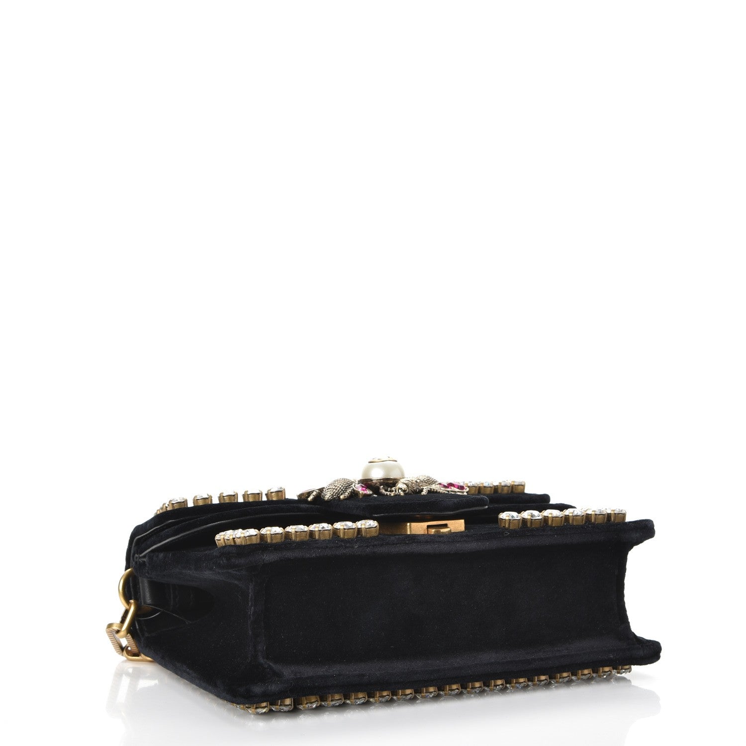 Gucci Velvet Crystal Mini Bee Broadway Shoulder Bag Black 4 of 10