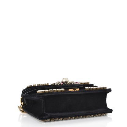 Gucci Velvet Crystal Mini Bee Broadway Shoulder Bag Black 4 of 10