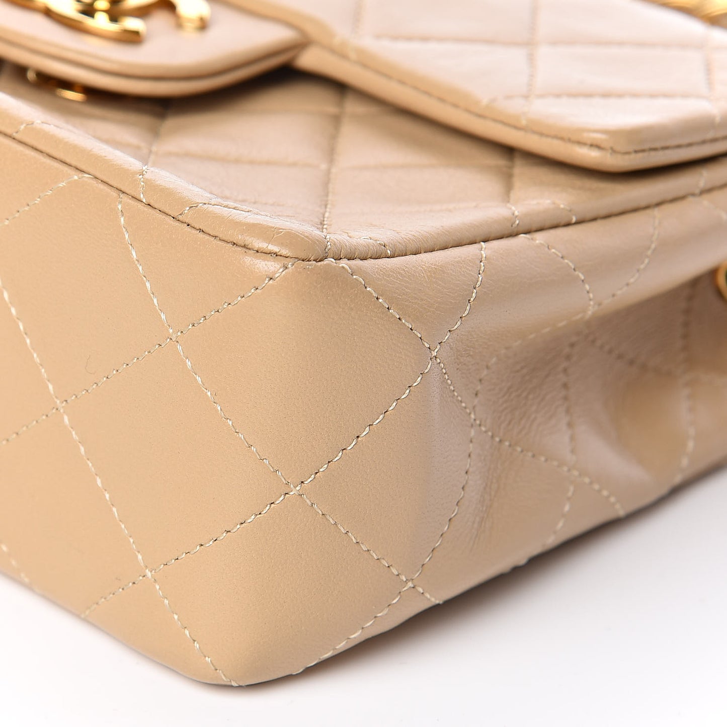 Lambskin Quilted Mini Square Flap Beige