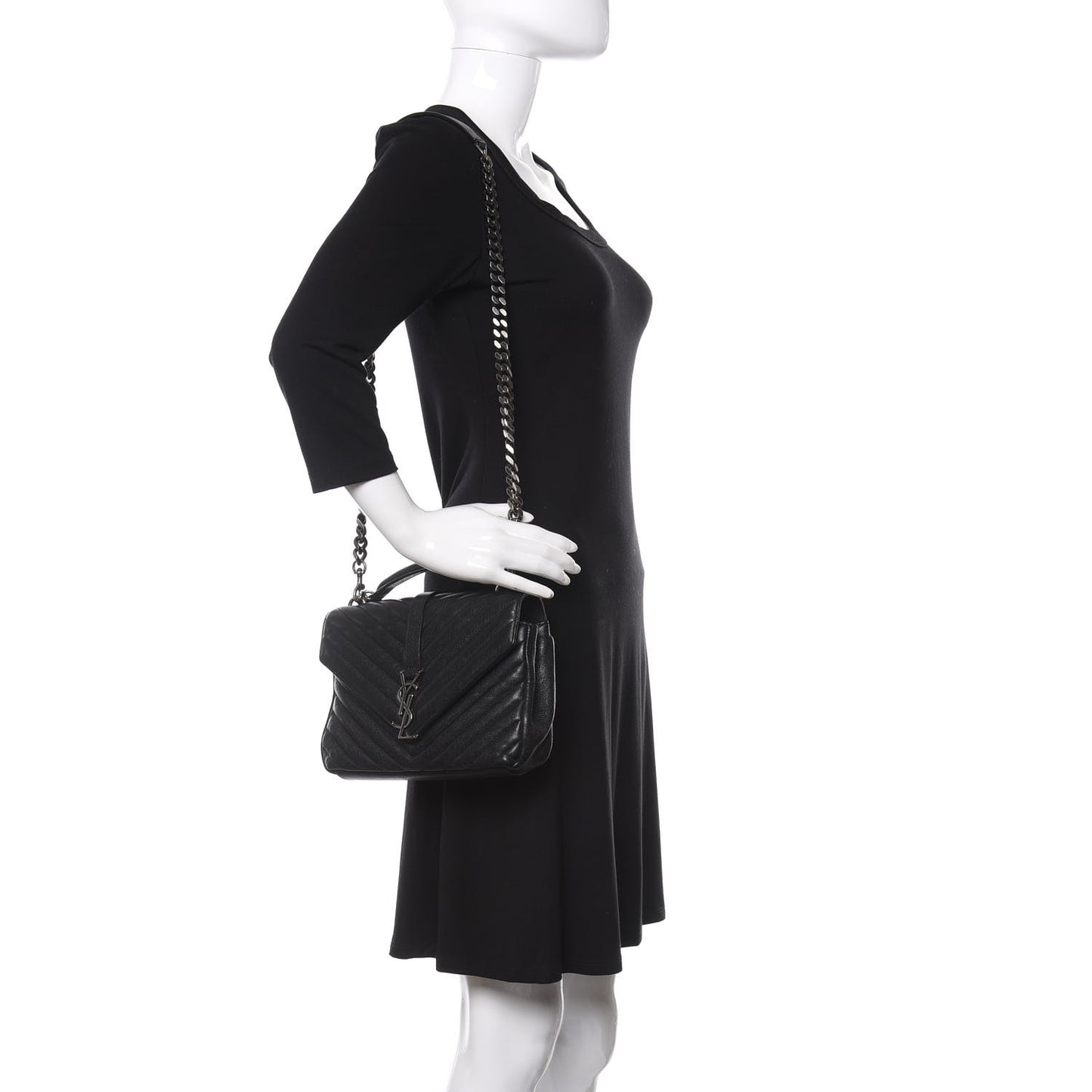 Sheepskin Matelasse Chevron Monogram Medium College Bag Black