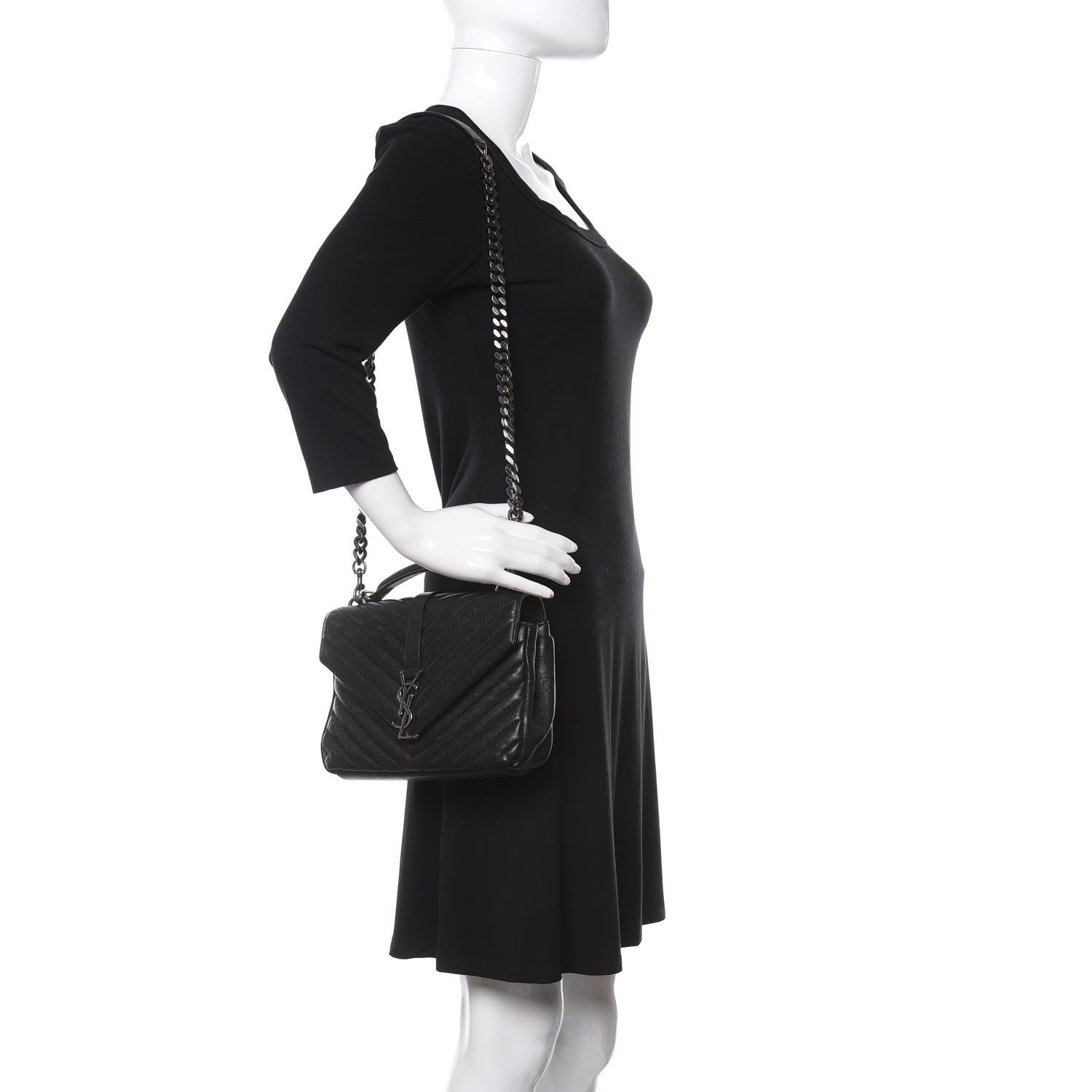 Saint Laurent Sheepskin Matelasse Chevron Monogram Medium College Bag Black 2 of 12