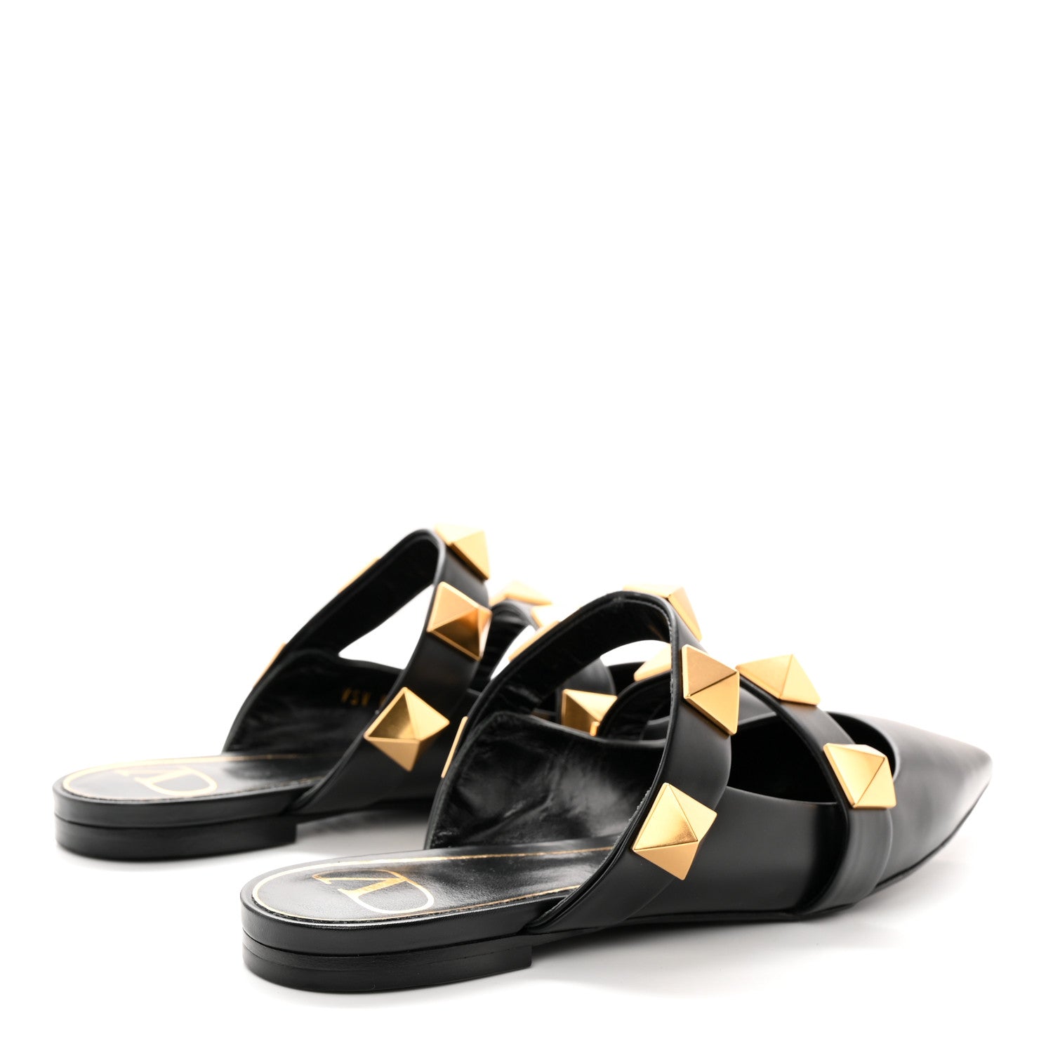 Valentino Garavani Calfskin Roman Stud Flat Mules 37.5 Black 4 of 10