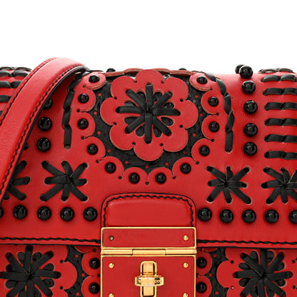 Dolce & Gabbana Calfskin Woven Beaded Top Handle Box Bag Red Black 7 of 14