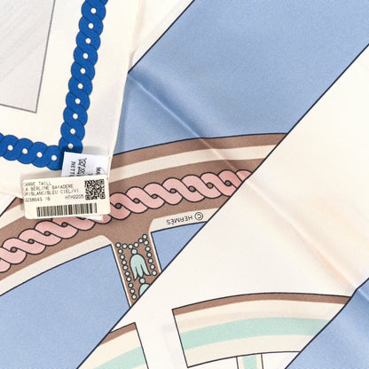 Hermes Silk La Berline Bayadere Scarf 90 White Bleu Ciel Vieux Rose 3 of 4