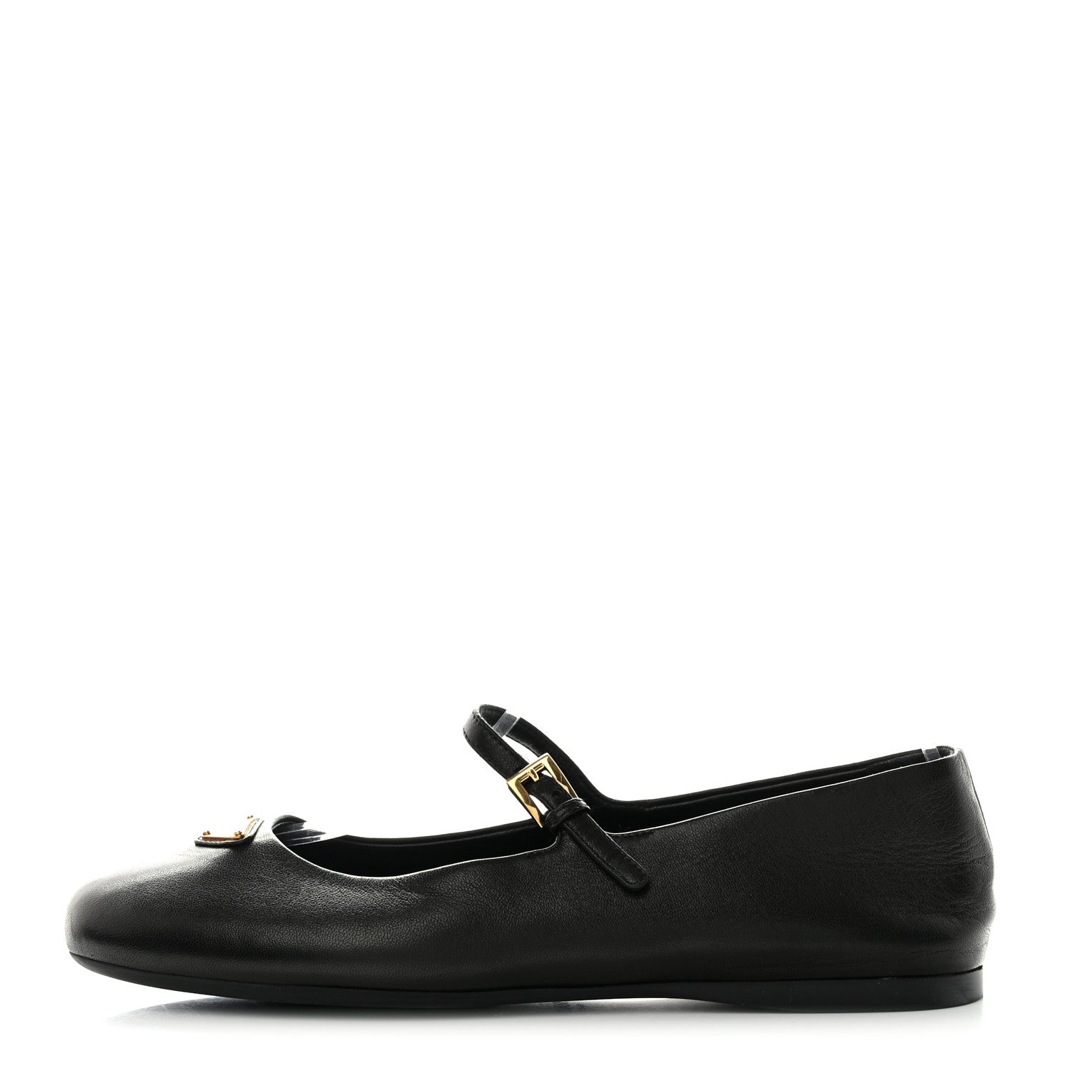 Prada Nappa Metal Triangle Logo Ballet Flats 37.5 Black 1 of 12