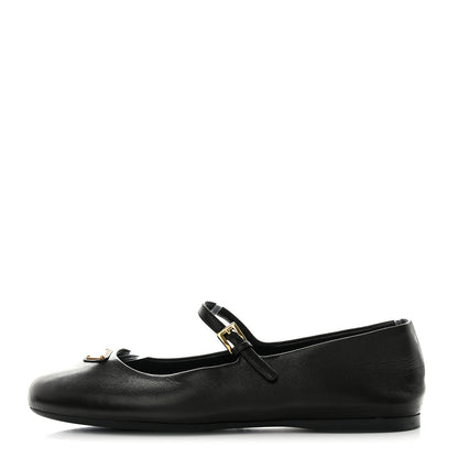 Prada Nappa Metal Triangle Logo Ballet Flats 37.5 Black 1 of 12