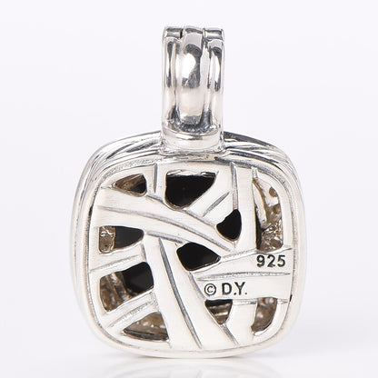 David Yurman Sterling Silver Diamond Black Onyx 11mm Albion Enhancer Pendant 4 of 5