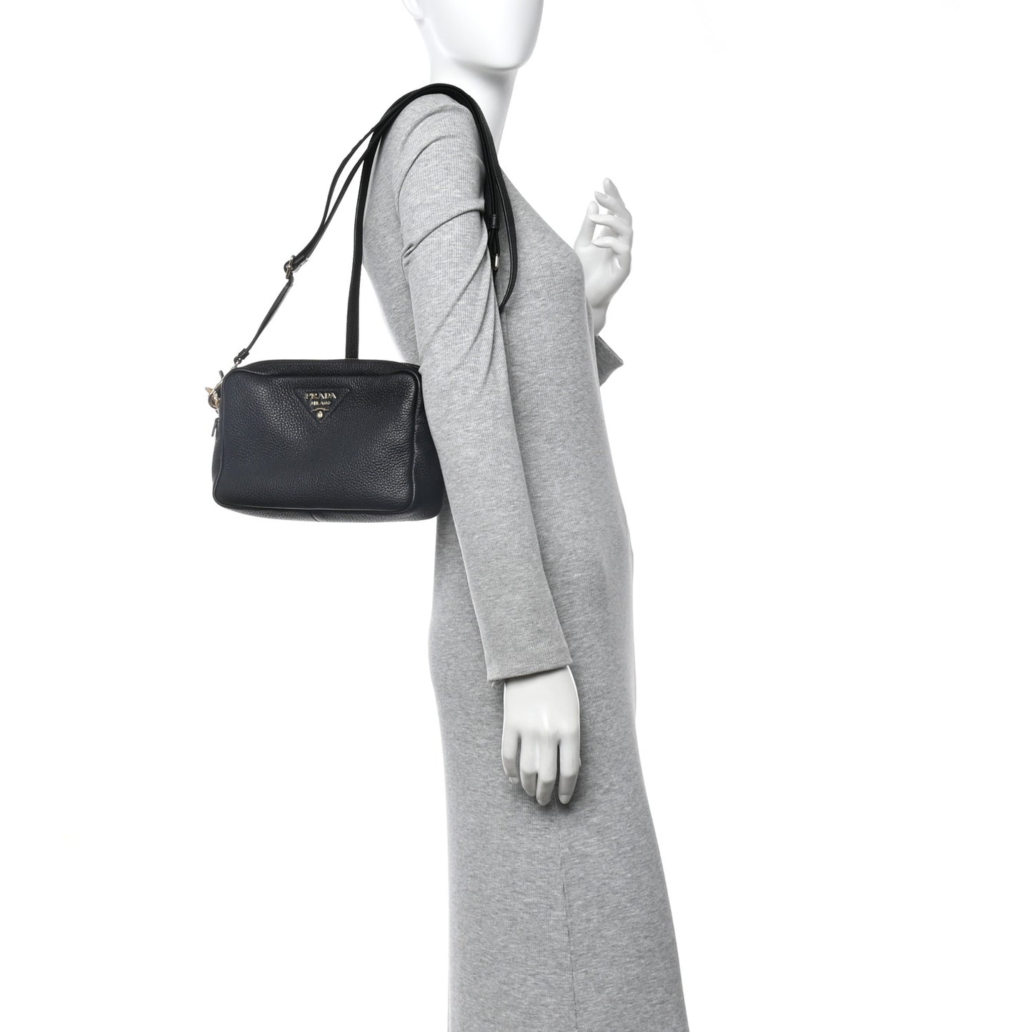 Vitello Daino Soft Medium Double Zip Shoulder Bag Black