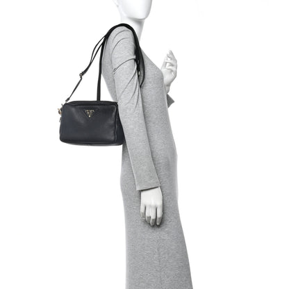Prada Vitello Daino Soft Medium Double Zip Shoulder Bag Black 2 of 13