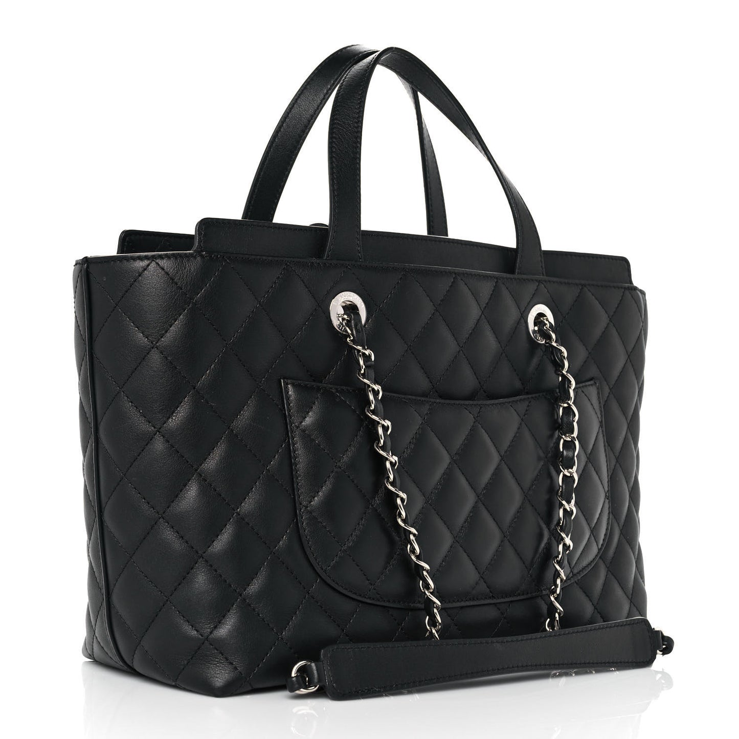 Calfskin Quilted Large Easy Shopping Tote Black