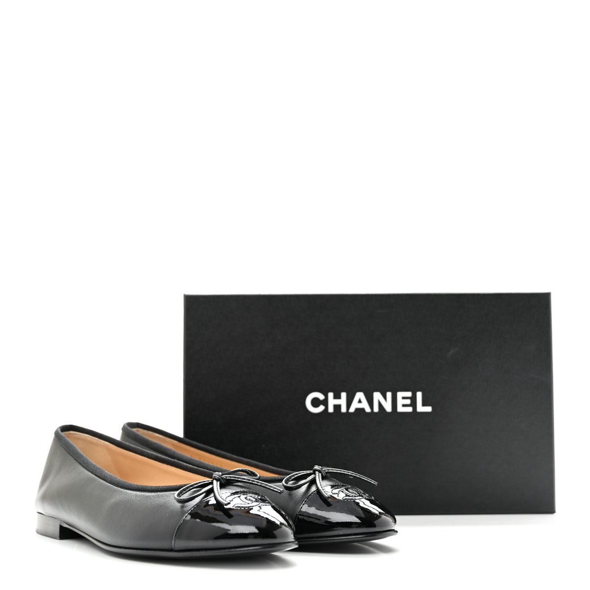 Chanel Lambskin Patent Cap Toe Ballerina Flats 39.5 Black 10 of 10